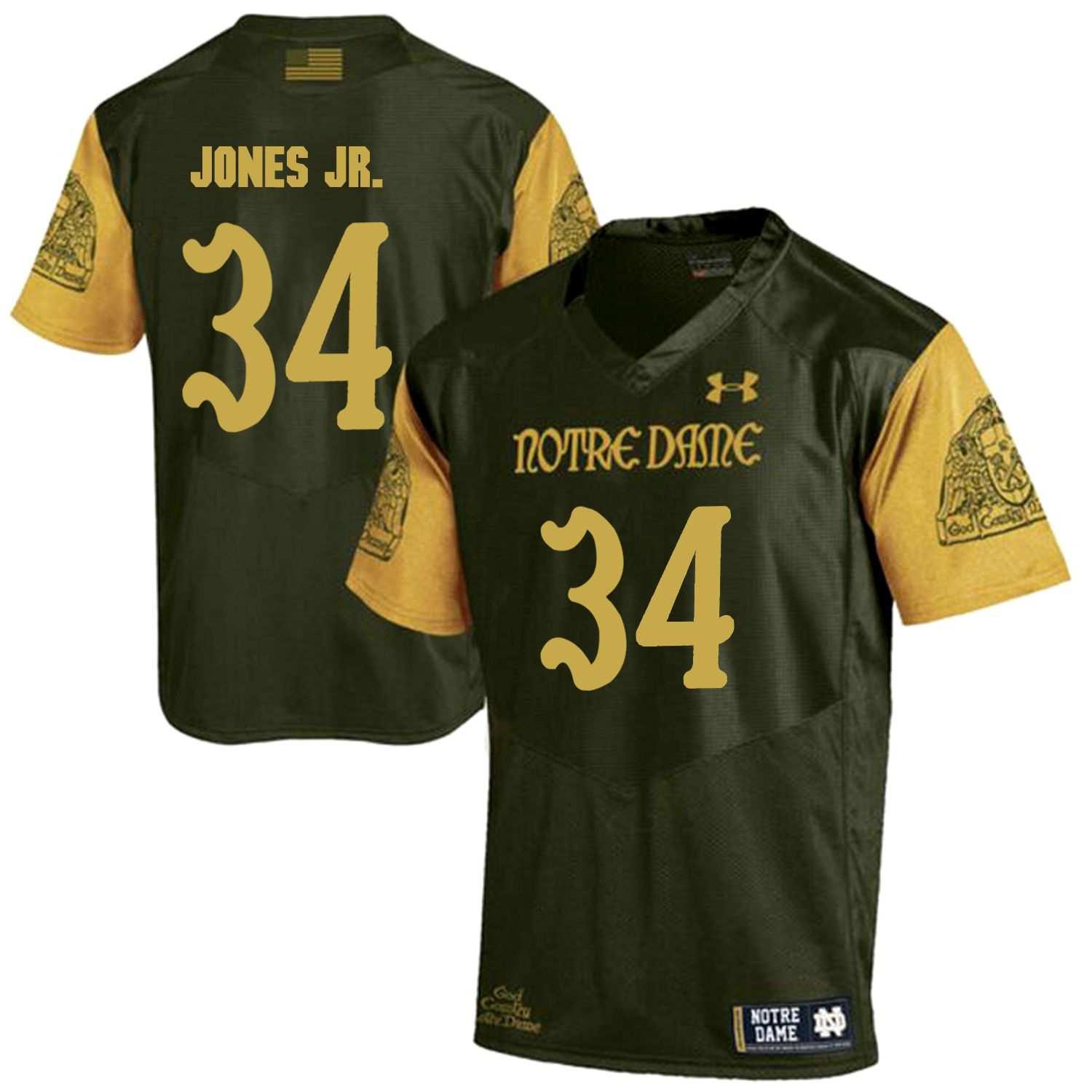 Men Norte Dame Fighting Irish #34 Jones jr Green Customized NCAA Jerseys